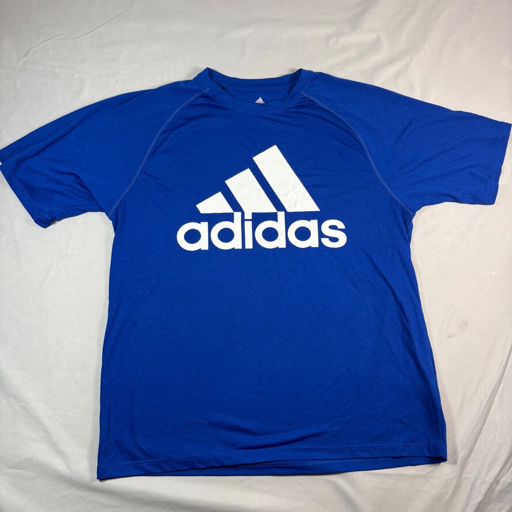 Adidas Climalite Mens Medium Blue Short Sleeve Graphic Logo Performance T-Shirt